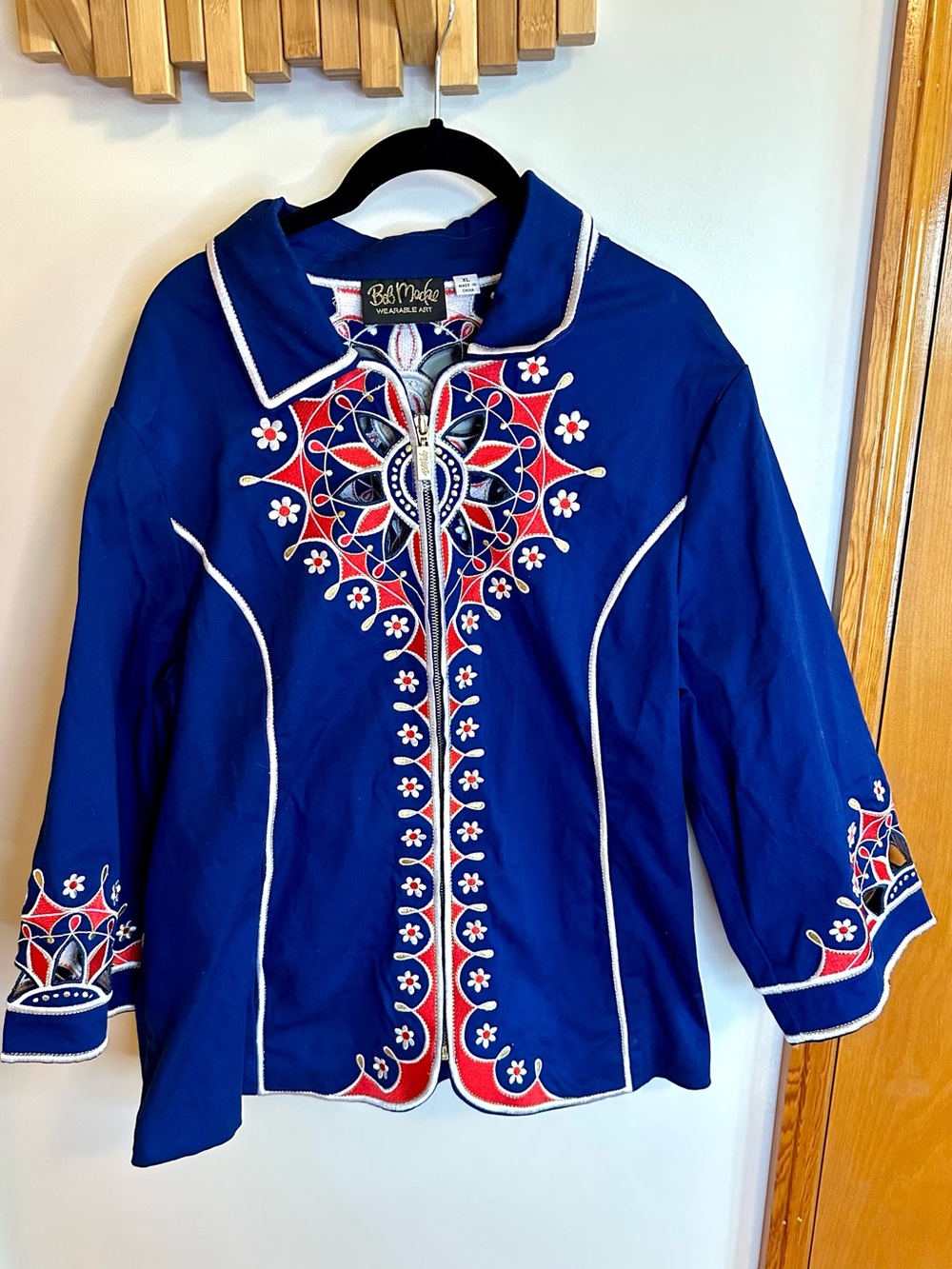 Bob Mackie Blue Embroidered Zip-Front shirt Jacket - Retro Kitsch - size XL